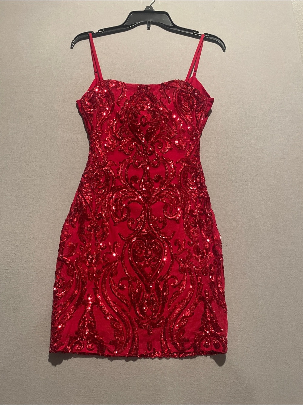 Red Sequin Spaghetti-Strap Party Dress